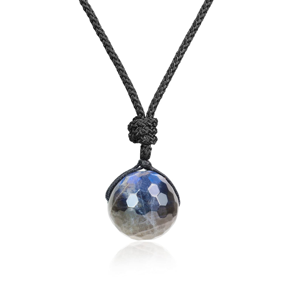 [Australia] - coai Round Bead Stone Pendant Necklace for Men Women Faceted Labradorite 