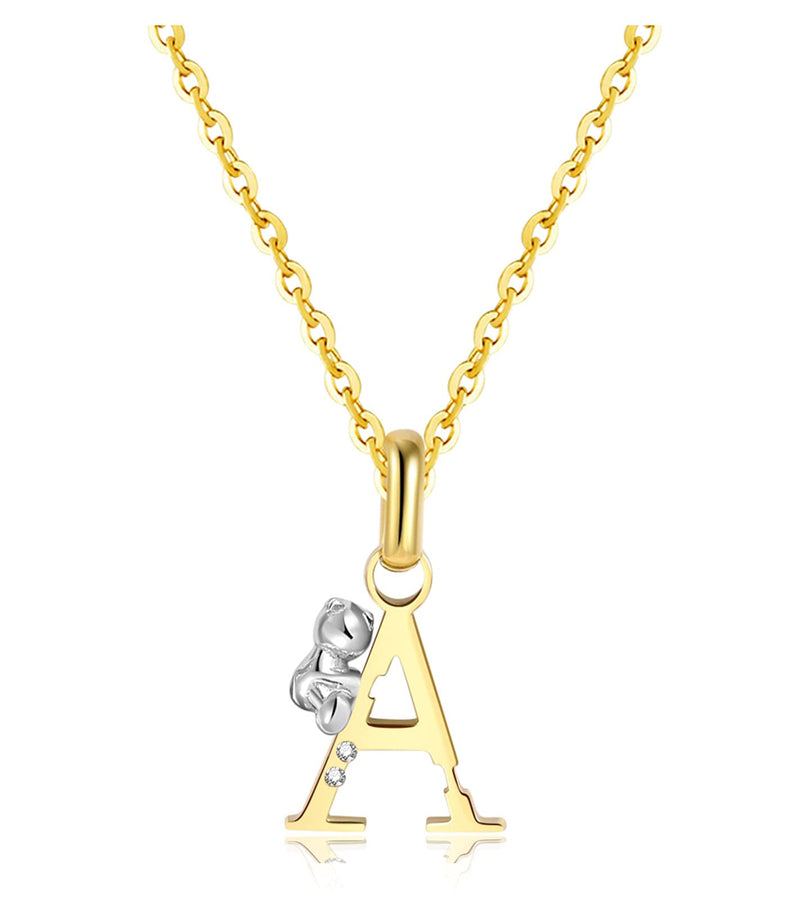 [Australia] - CILILI 18K Gold Filled Initial Bear Pendant with Cubic Zirconia Stainless Steel Chain Necklace Personalized Jewelry Gifts for Girls Women Gold(A) 