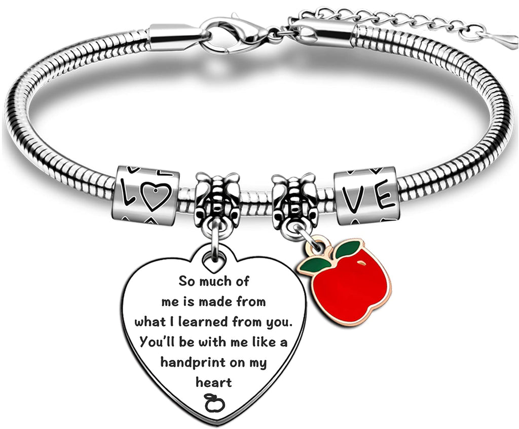 [Australia] - TTOVEN Teacher Bracelet Thank You Teacher Gifts Charm Heart Bracelets Teahcers Day Appreciation Jewellery So Much Of Me Is Made From What I Learned From You 