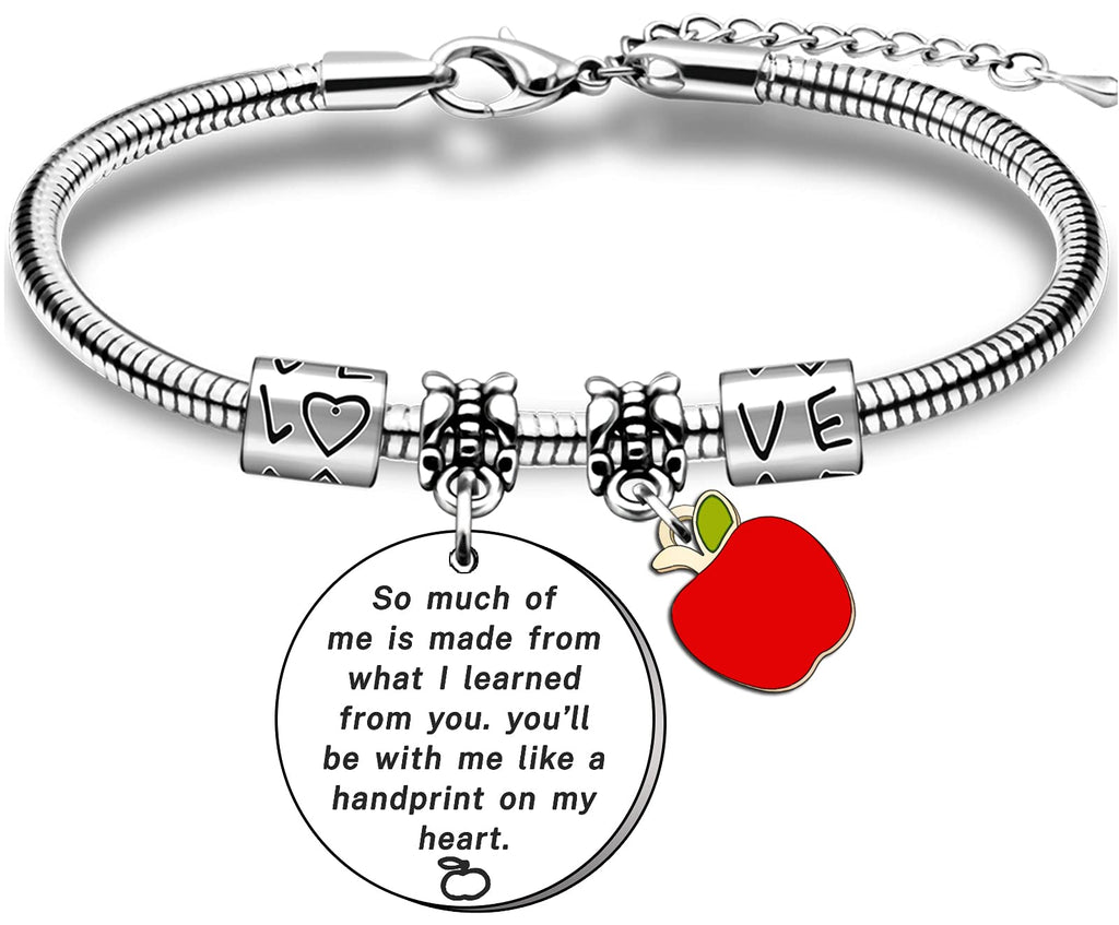[Australia] - TTOVEN Teacher Bracelet, Thank You Teacher Gifts Charm Apple Bracelets Teacher Bracelet Teahcers Day Appreciation Jewellery So Much Of Me Is Made From What I Learned From You 