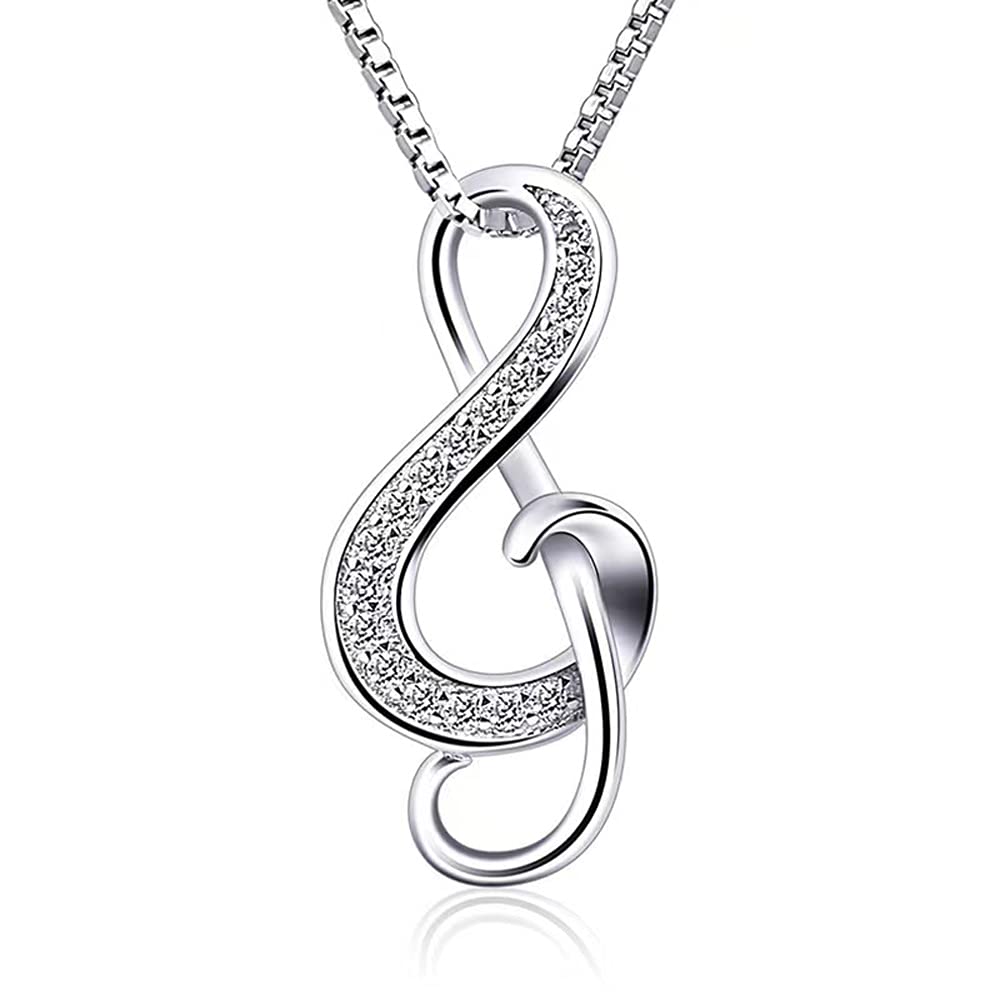 [Australia] - Belons Women Necklace Musical Note, 925 Sterling Silver Cubic Zirconia Treble Clef Music Pendant Necklace, Gift for Girls Women 