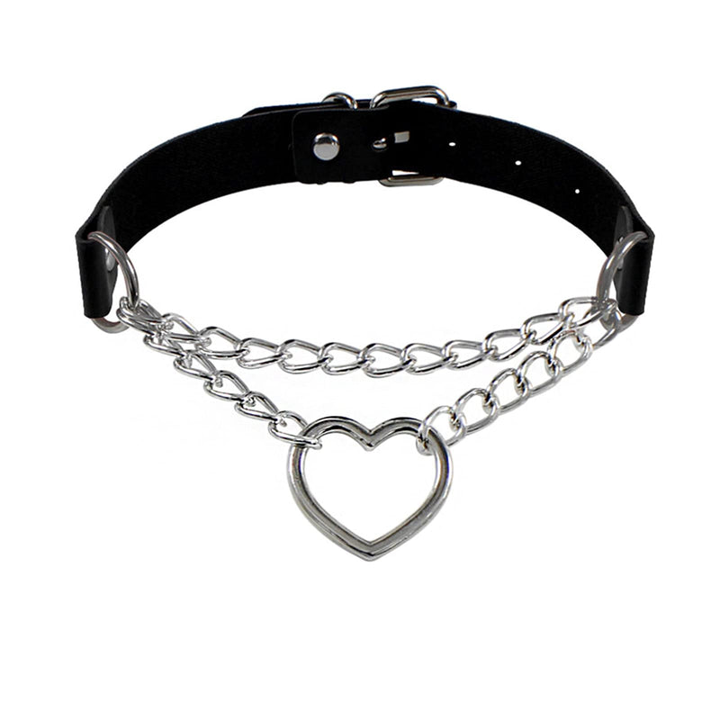 [Australia] - 1 PCS Heart Leather Choker Black O Ring Vintage Gothic Punk Choker Fancy Dress Rock Choker Necklace PU Leather Collar Choker For Women Men Accessory 