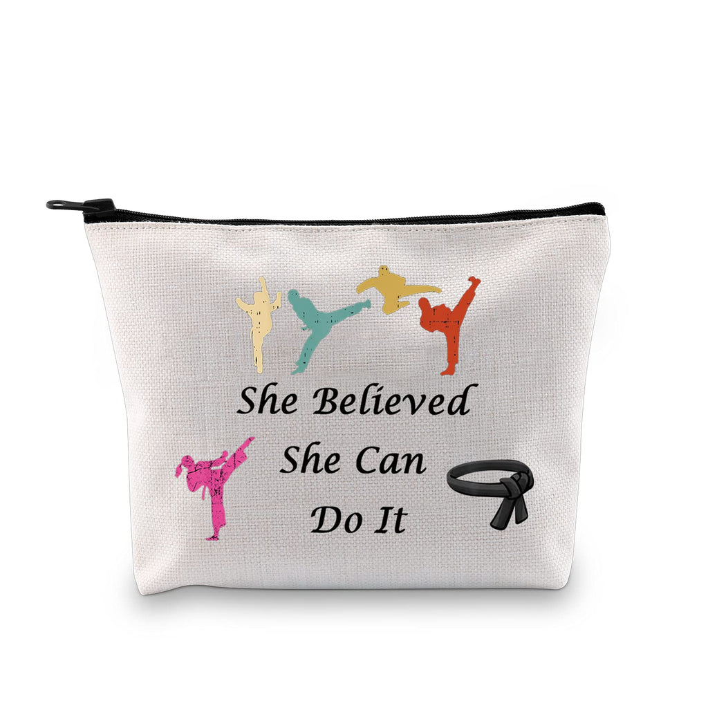[Australia] - LEVLO Martial Arts Cosmetic Make Up Bag Martial Arts Gift She Believed She Can Do It Martial Arts Makeup Zipper Pouch Bag For Karate Judo Taekwondo Jitsu (She Believed Martial Arts) She Believed Martial Arts 