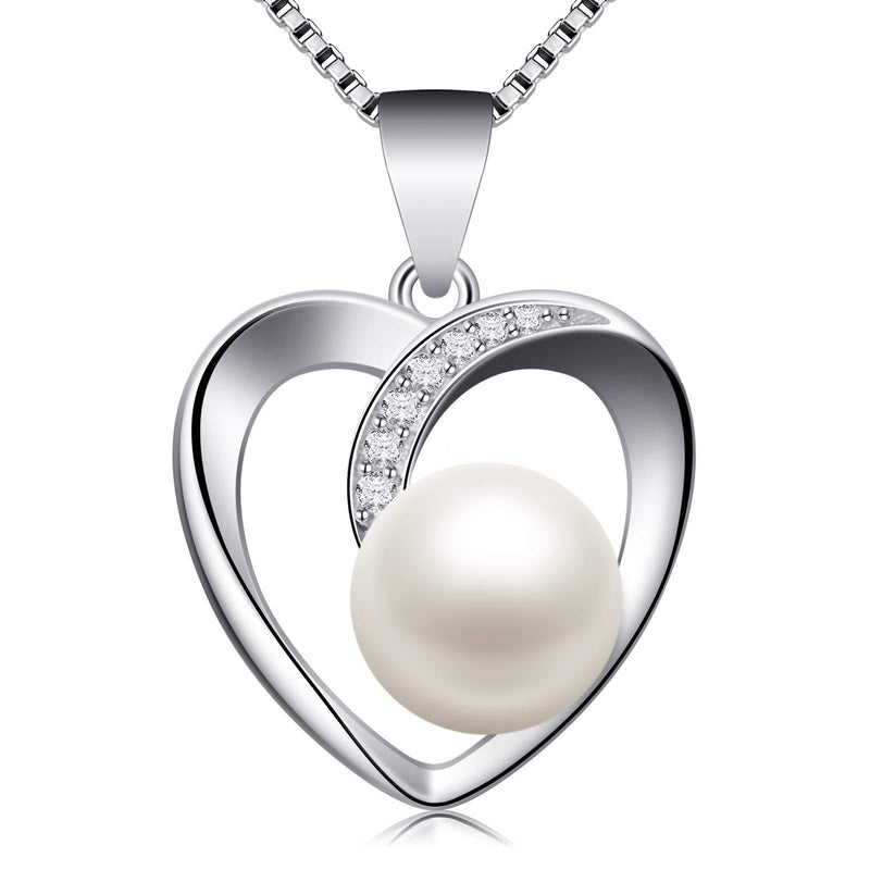 [Australia] - Jewlldeen Necklace for Women, 925 Sterling Silver Pearl Pendant, Love Heart Jewelry, Gift for Women,Wife,Mom,Girls, Her,18" 