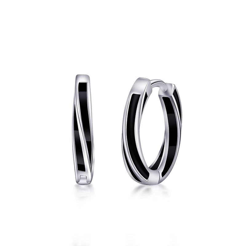 [Australia] - Immobird Mens Earrings Black Twisted Small Hoop Earrings 925 Sterling Silver Hoop Earrings for Women 11mm 
