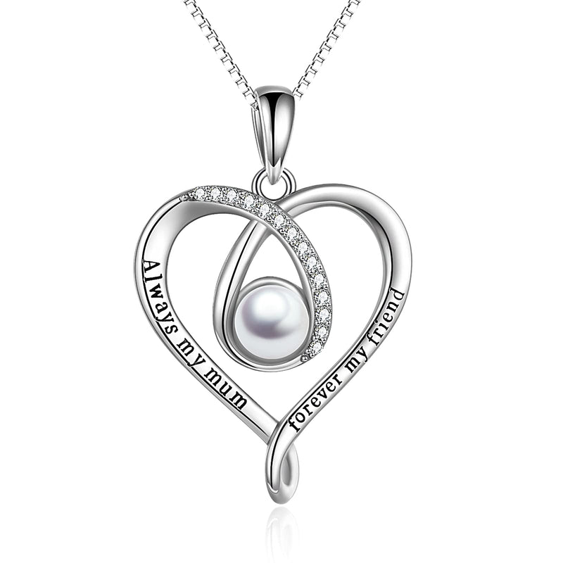 [Australia] - Pearl Heart Necklace Birthday Gifts for Mum Mother Always My Mum Forever My Friend Necklace Sterling Silver Fine Jewellery white 