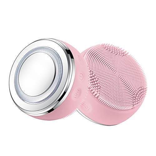 [Australia] - Smart LED Mask Blackhead Scrubber Sonic Silica Face Gel Face Silicone Face Scrub Brush Cleanser Face brush Rubber Exfoliator Skin Brush Face 5in1 Cleansing Light therapy mask Acne (pink) pink 