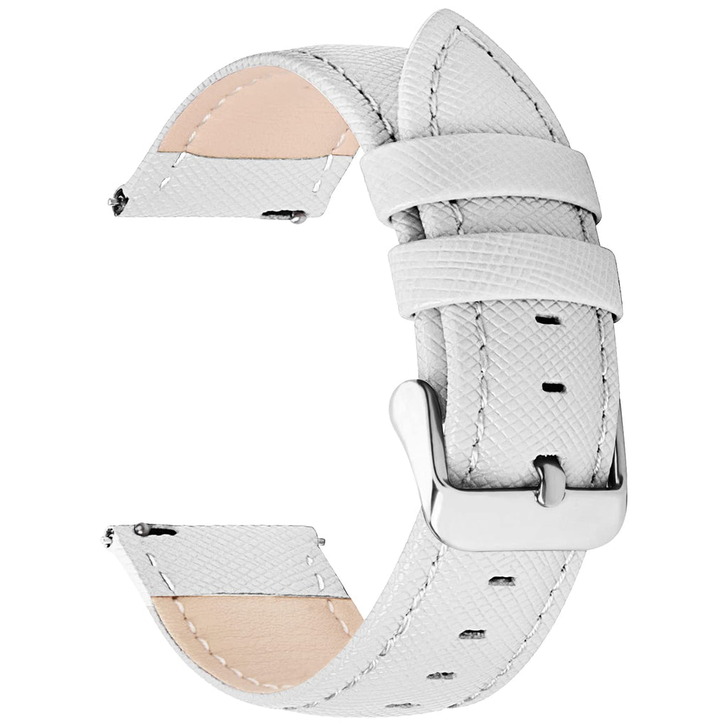 [Australia] - Fullmosa Leather Watch Strap 22mm 20mm 18mm 24mm 16mm 14mm, Classic Cross Leather Band Compatible with Samsung Watch, Huawei Watch, Fossil Watch, Withings Smart Watches White+Silver Buckle 