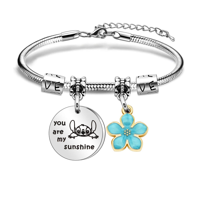 [Australia] - Maxforever Women Girl's Jewellery," You are My Sunshine" Charm Bracelet for Daughter, Niece, Girls Blue Flower-s 