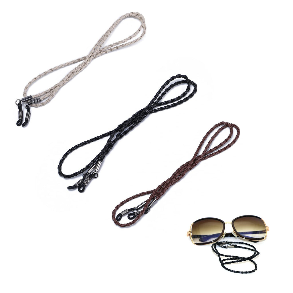 [Australia] - AWOCAN 3PCS Eyeglasses Straps Chain Retainer Braided PU Leather Anti-slip Eyeglass Lanyard, Sport Unisex Sunglass Eyeglass Chains for Women Men B 