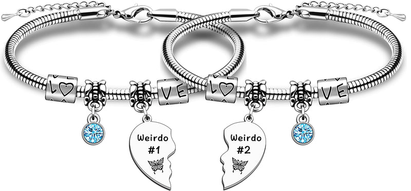 [Australia] - JMIMO Weirdo Bracelet Gifts,2Pcs Weirdo #1 Weirdo #2 Heart Pendant Bracelet For Best Friend Bestie Birthday Christmas Gradution Gifts Friendship Bracelet for 2 