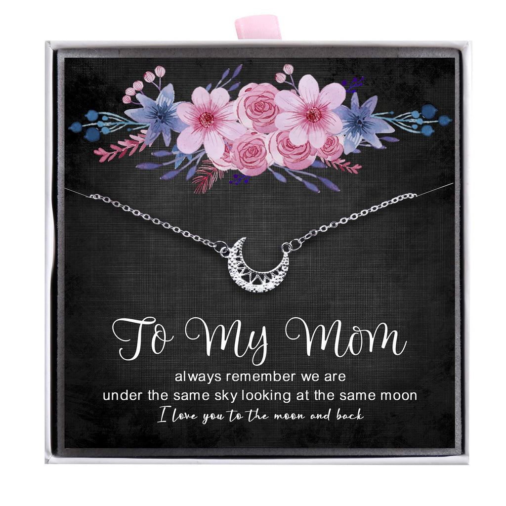 [Australia] - ALoveSoul to My Mum Necklace - Sterling Silver Cute Crescent Moon Necklace for Women, I Love You to The Moon and Back Mum Necklace 