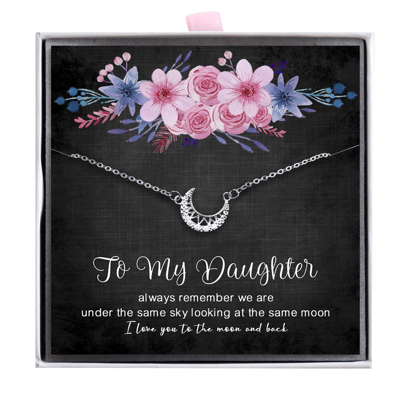 [Australia] - ALoveSoul to My Daughter Necklace - Sterling Silver Cute Crescent Moon Necklace for Women Girls, I Love You to The Moon and Back Daughter Necklace 