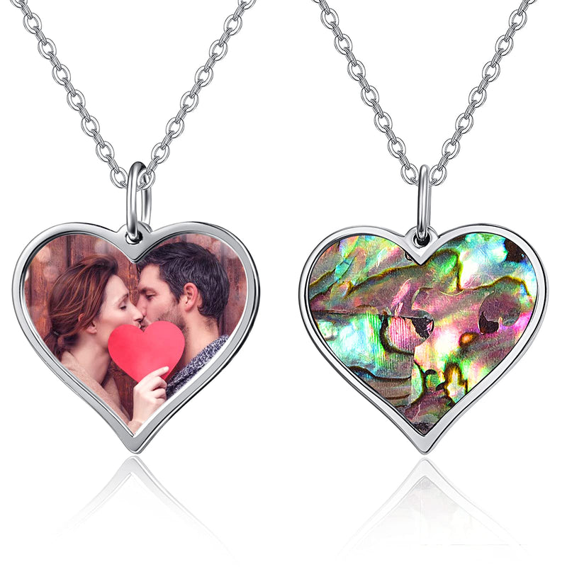 [Australia] - Personalised Photo Necklace Customised Engraved Tag Pendant Necklace 925 Sterling Silver Heart Picture Necklace Memorial Jewellery Gifts for Women Her Ladies NO Engraved 