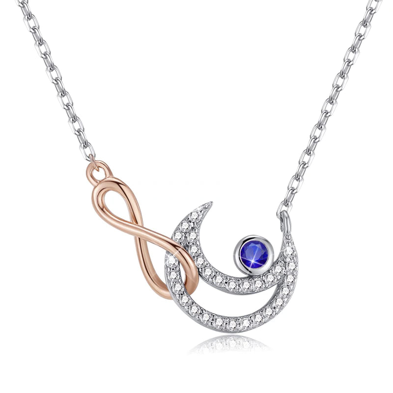 [Australia] - Qings Infinity Brilliant Shiny Moon Birthstone Necklace 925 Sterling Silver Rose Gold Forever Love Pendant Birthday Gift for Women Girlfriend Daughter September 