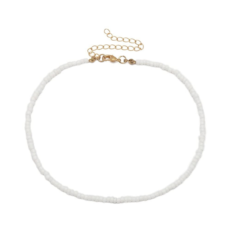[Australia] - Holibanna 2pcs Boho Choker Necklace Chain Bead Necklace Boho Tiny Bead Choker Jewelry Beach Bead Choker for Women and Girls White 