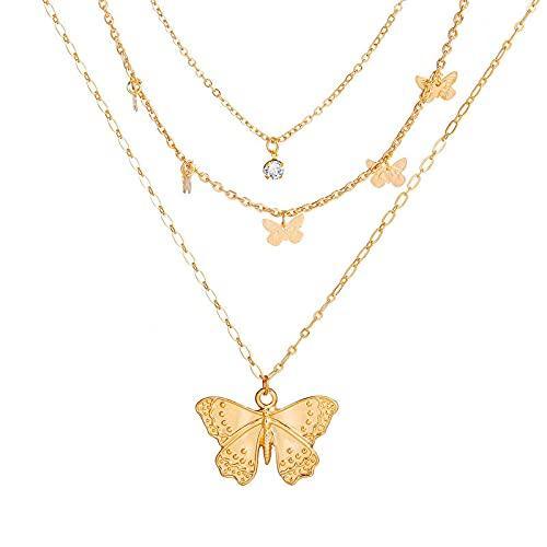 [Australia] - Sttiafay Boho Layered Necklace Choker Gold Butterfly Pendant Necklace Multilayer Rhinestone Clavicle Collar Necklace Chain for Women and Girls 