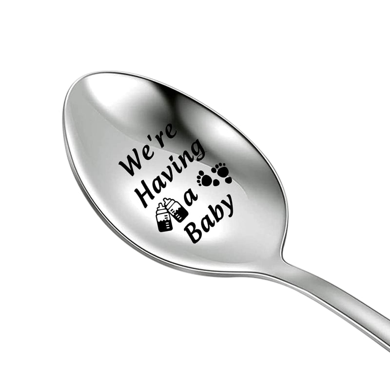 [Australia] - KEYCHIN Pregnancy Quotes Gift Pregnancy Reveal Spoon Announcement Husband Gift You're Going to Be A Daddy Engraved Stainless Steel Spoon for New Dad (Having a Baby -Spoon) Having a Baby -Spoon 
