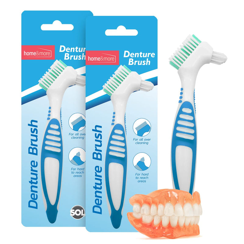 [Australia] - 2pk Denture Toothbrush | Denture Brush with Soft Bristles, Easy Grip Handle & Dual Angled Brush Heads for Cleaning Dentures | Retainer Brush for Cleaning Retainers 
