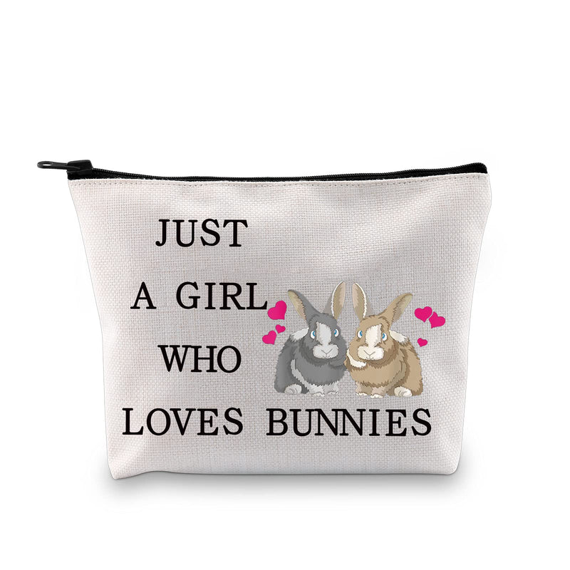 [Australia] - LEVLO Funny Bunny Cosmetic Bag Animal Lover Gift Just A Girl Who Loves Bunnies Makeup Zipper Pouch Bag Bunny Lover Gift For Women Girls (Who Loves Bunnies) 