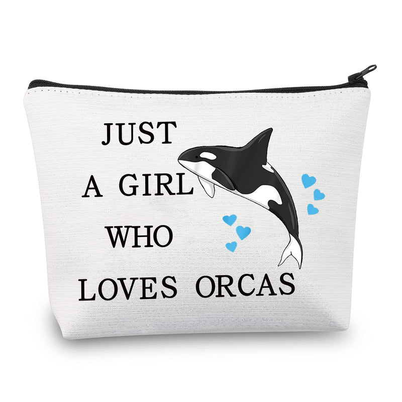[Australia] - LEVLO Funny Killer Whale Cosmetic Bag Animal Lover Gift Just A Girl Who Loves Orcas Makeup Zipper Pouch Bag Orca Whale Lover Gift For Women Girls (Who Loves Orcas) 