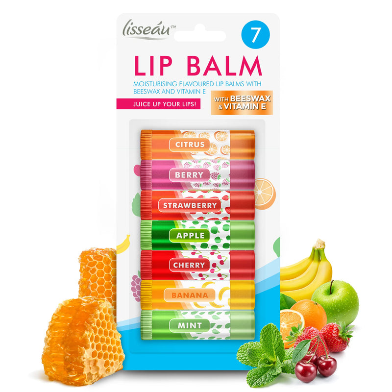 [Australia] - 7pk Lip Balm Set | Flavoured Lip Balms with Beeswax and Vitamin E | Moisturising Lip Balm Multipack | Protect & Hydrate Beeswax Lip Balm Stick | Lip Balms | Lipbalm | Lip Moisturiser | Girls Lip Balm 
