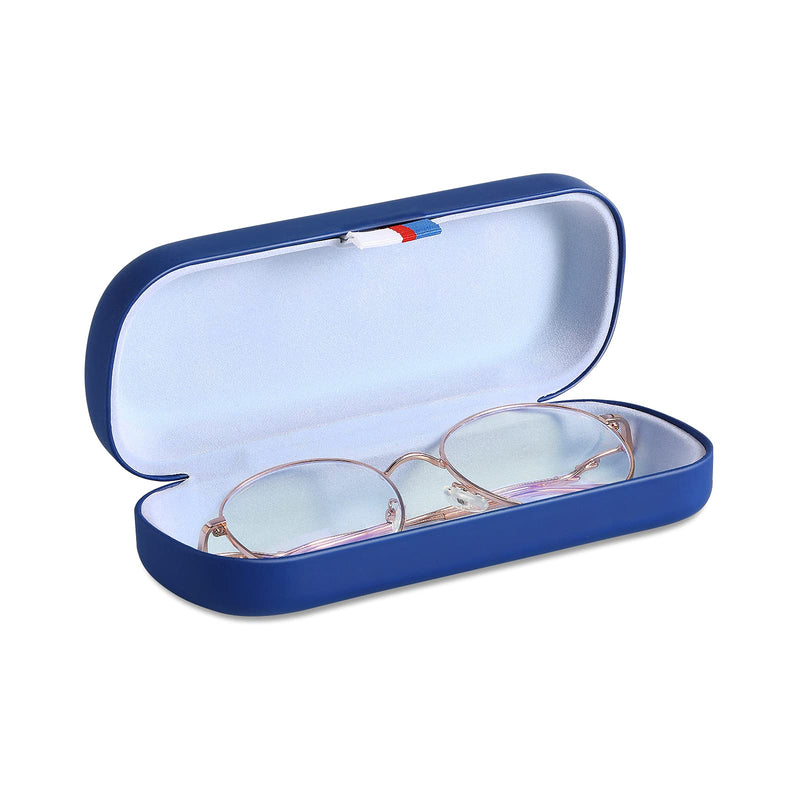 [Australia] - MoKo Eyeglass Case Hard Shell for Men Women, Unisex Portable Travel Protective Sunglasses Cases PU Leather Classic Glasses Storage Box Holder with Cleaning Cloth Blue 