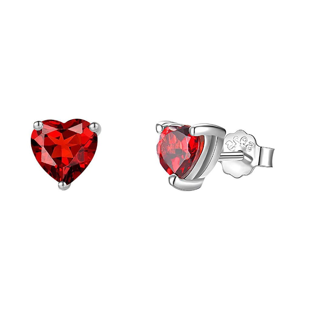 [Australia] - Vogem 925 Heart Stud Earrings for Women 6mm Cubic Zirconia Women Birthstone Earring Studs Accessories Red 