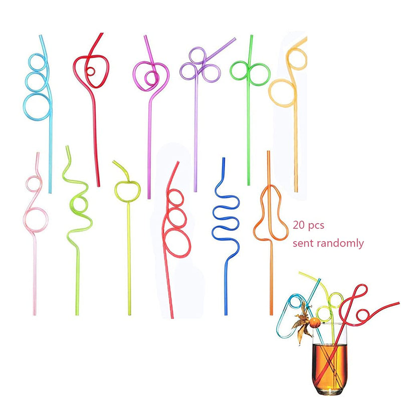 [Australia] - 20 Pcs Colorful Reusable Drinking Straws Curly Straws Crazy Straws for Kids/Adults/Home/Party (Colors and Styles are Sent Randomly) 
