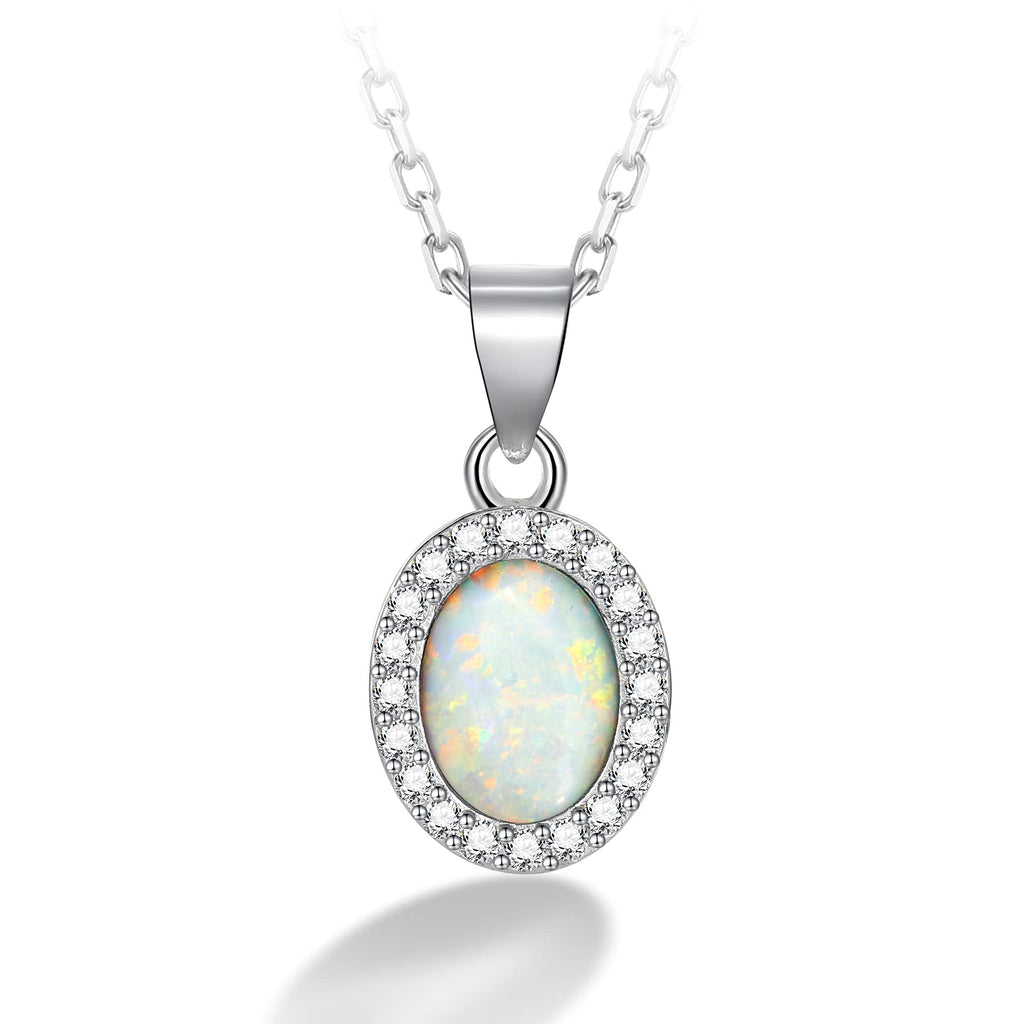 [Australia] - T400 925 Sterling Silver Necklace Opal Pendant Necklaces Jewellery Gifts for Women Girl 18"+2" Extender White Opal 