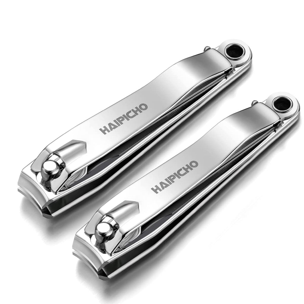 [Australia] - 2 Pack Curved Blades Nail Clippers, Thick Fingernail Toenail Trimmer with Effortless Handle and Integrated File Silver 2pk 