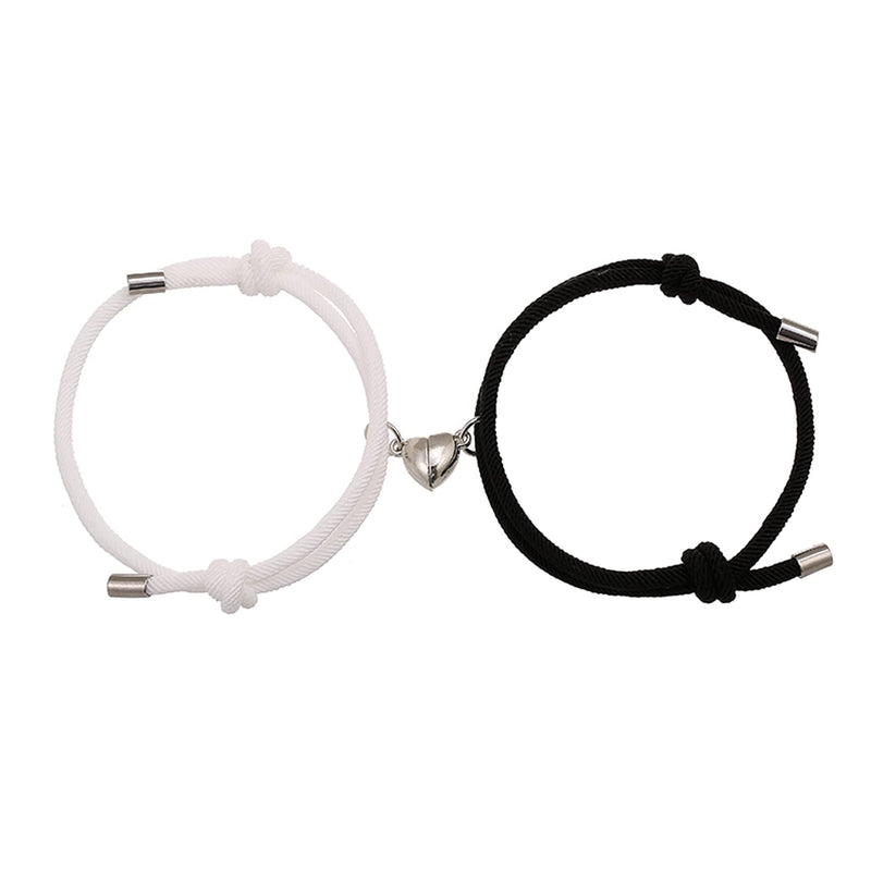 [Australia] - Couple Magnetic Bracelets, Relationship Bracelet Couple Gifts for Boyfriend Girlfriend Men Women and Your Lover, 2 PCS Mutual Matching Couple Bracelets with Love Heart Pendant 1 white&black 