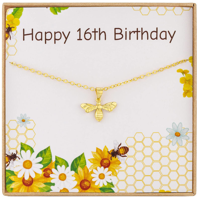 [Australia] - Sweet 16 Happy 16th Birthday Gifts for Girls Golden Bee Necklace Sterling Silver Necklace for Girls Birthday Gifts 