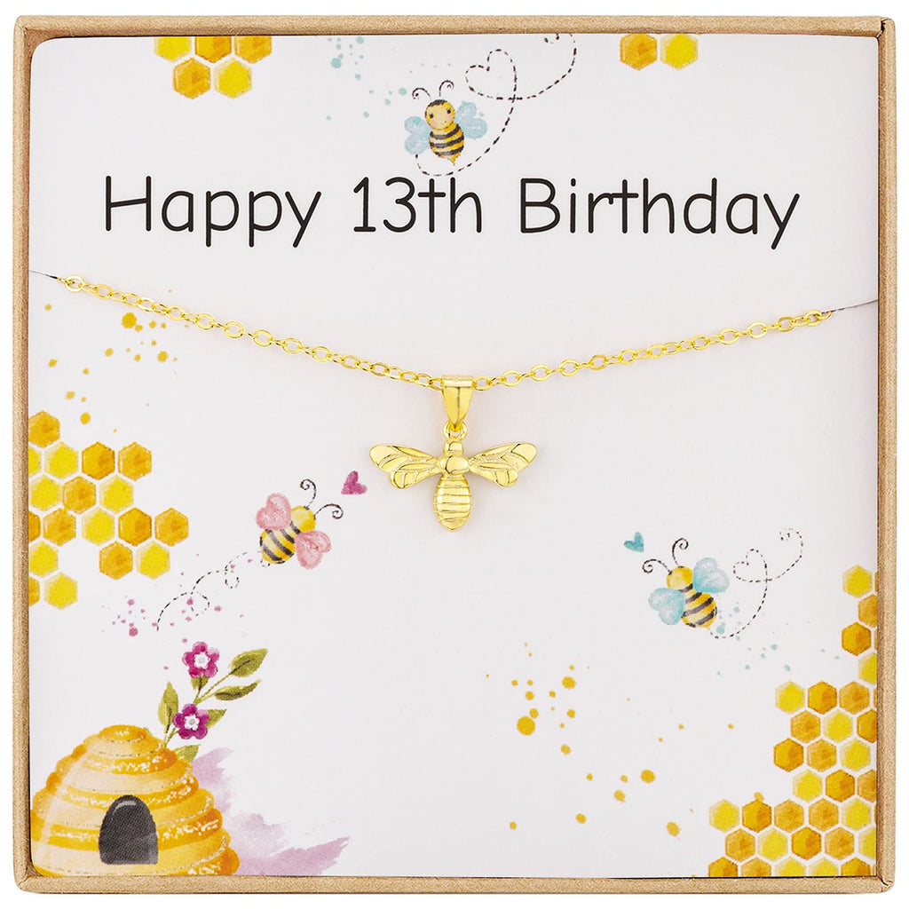 [Australia] - Happy 13th Birthday Gifts for Girls Golden Bee Necklace Sterling Silver Necklace for Girls Birthday Gifts 