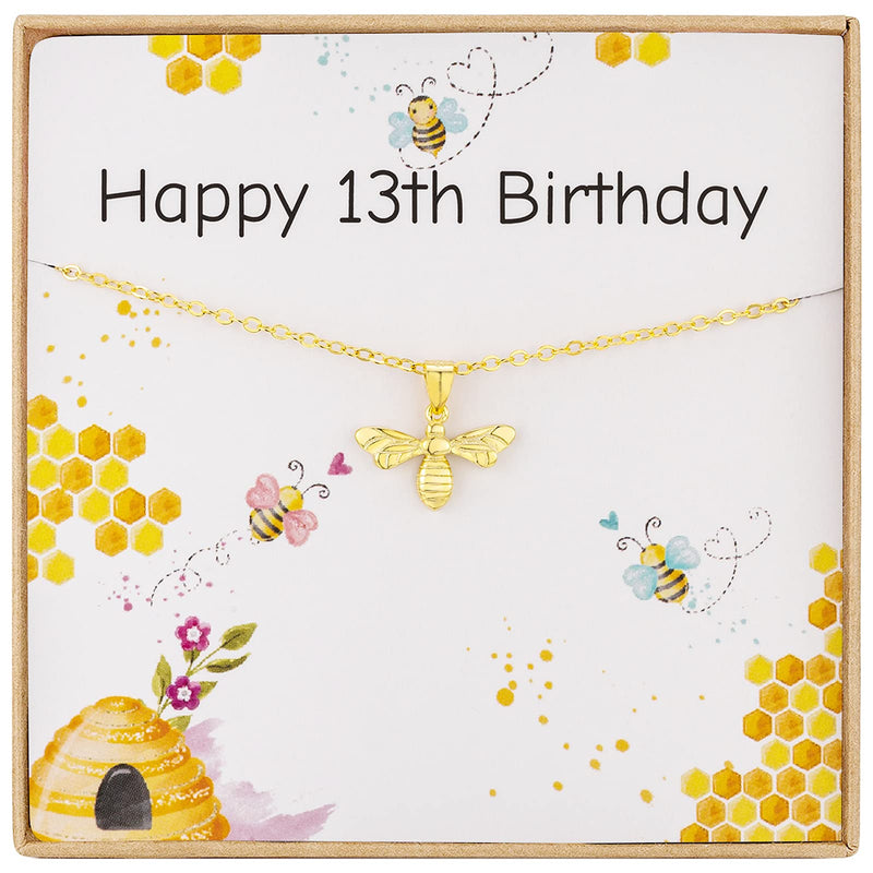 [Australia] - Happy 13th Birthday Gifts for Girls Golden Bee Necklace Sterling Silver Necklace for Girls Birthday Gifts 