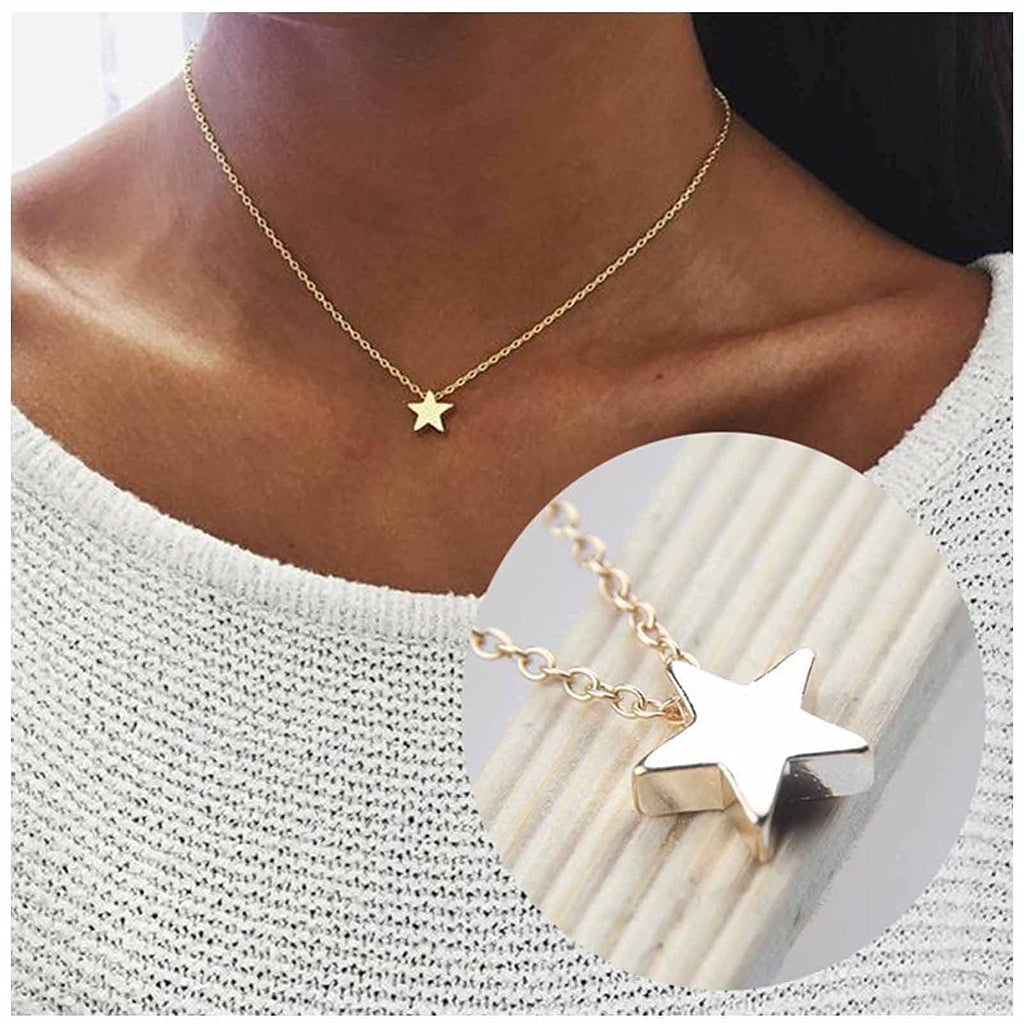 [Australia] - Yheakne Boho Star Necklace Choker Thick Gold Star Pendant Necklace Dainty Choker Necklace for Women and Girls (Gold) 