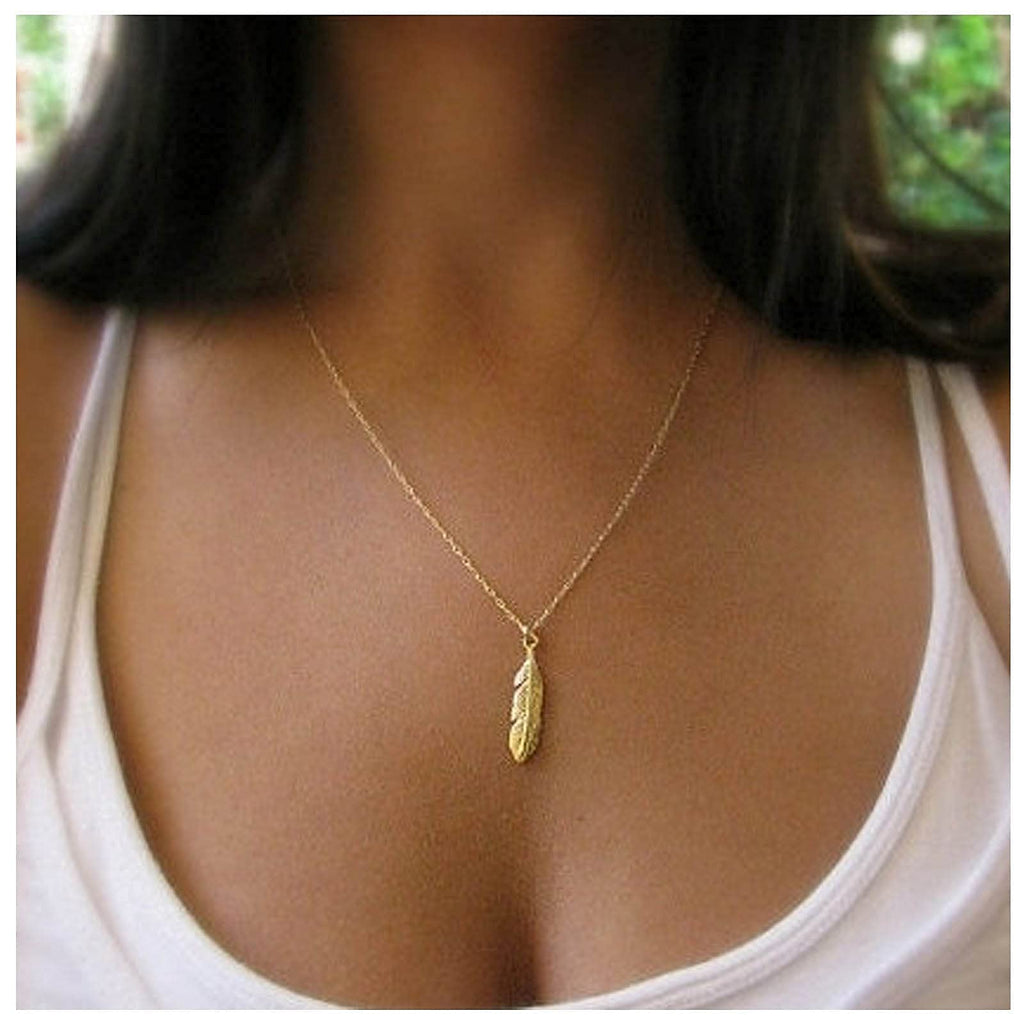 [Australia] - Yheakne Boho Leaf Pendant Necklace Chain Dainty Gold Leaf Necklace Choker Minimalist Chain Jewelry for Women and Girls (Gold) 