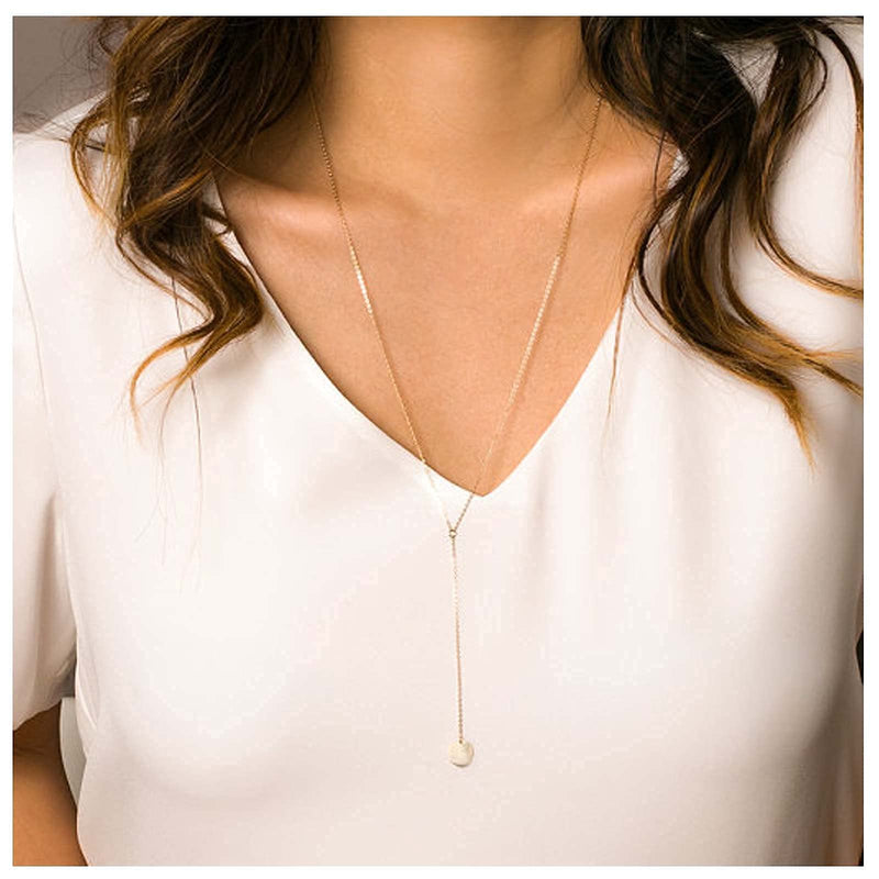 [Australia] - Yheakne Coin Disc Necklace Chain Gold Long Y Necklace Coin Disc Lariat Necklace Minimalist Everyday Necklace Jewelry for Women and Girls 