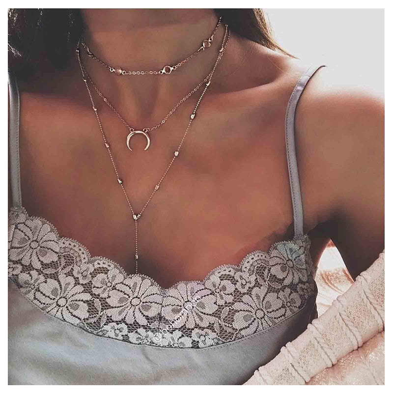 [Australia] - Yheakne Boho Layerer Crystal Necklace Silver Long Y Necklace Chain Vintage Pendant Chain Necklace Jewelry for Women and Girls 