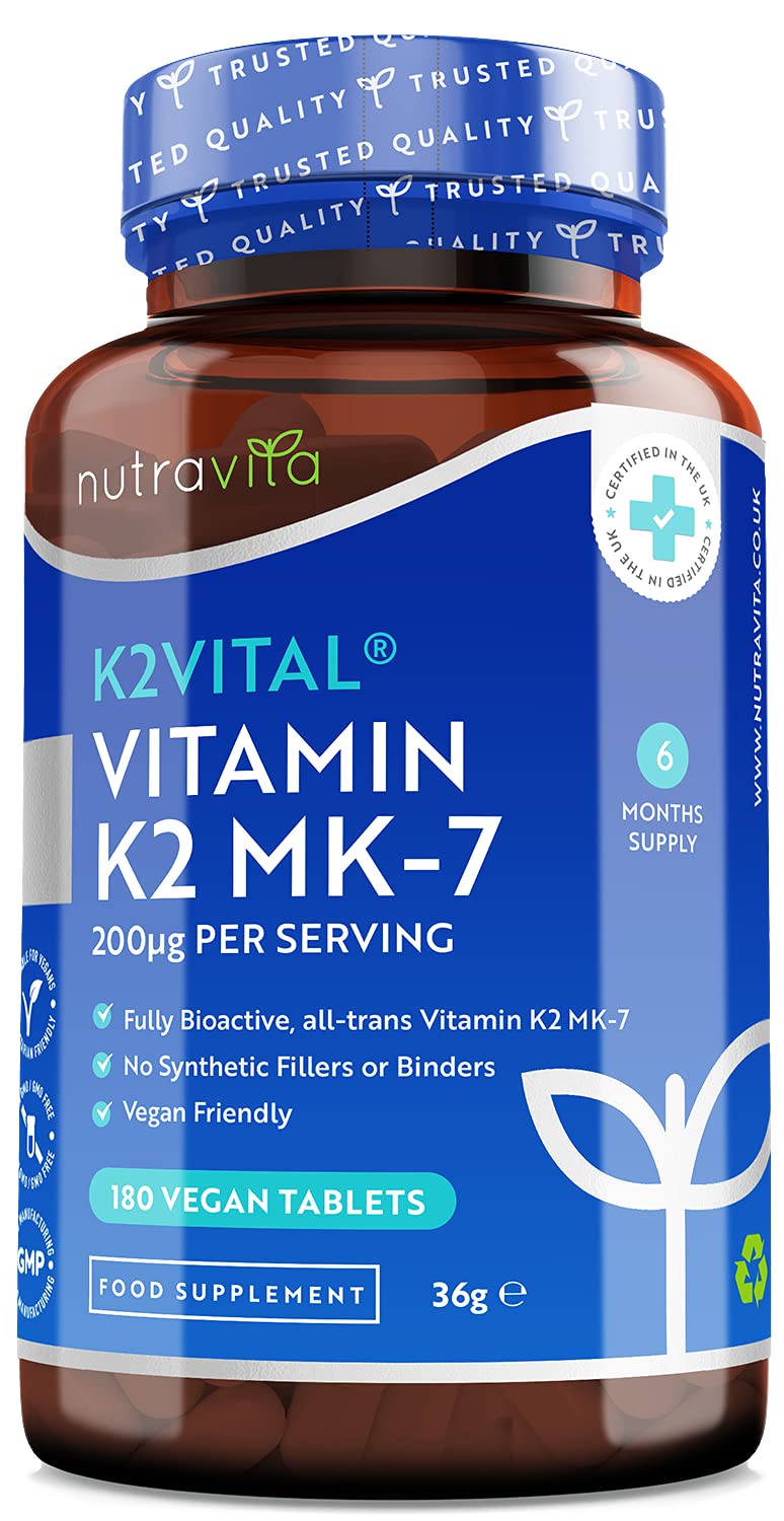 [Australia] - Vitamin K2 Vital® MK7 200mcg (Clinically Proven Ingredient) - 180 Vegan Micro Tablets (Not Capsules) - Maintenance of Normal Bones - High Strength Menaquinone MK7 - Made in The UK by Nutravita 