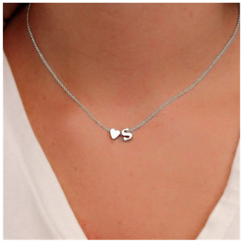 [Australia] - Yheakne Heart Love Necklace Chain Letter S Necklace Choker Minimalist Pendant Chain Necklace Everyday Necklace Jewelry (Silver) Silver 