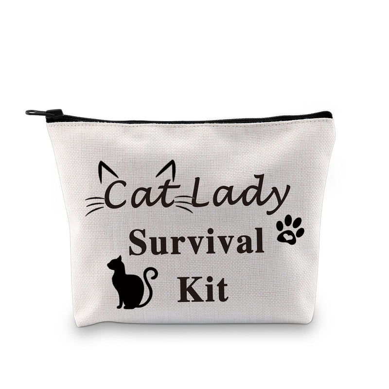 [Australia] - PXTIDY Cat Lady Survival Kit Cat Mom Makeup Bag Crazy Cat Lady Gift Cat Mama Makeup Cosmetic Bags Cat Lover Bag Travel Pouch Case (Beige) Beige 