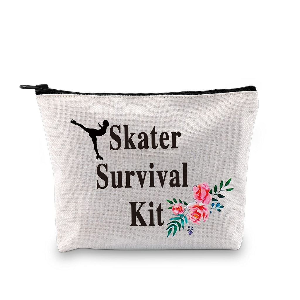 [Australia] - PXTIDY Skater Survival Kit Skating Cosmetics Bag Figure Skater Gift for Girl Women Ice Skate Makeup Zipper Pouch Skater Graduation Gift (Beige) Beige 