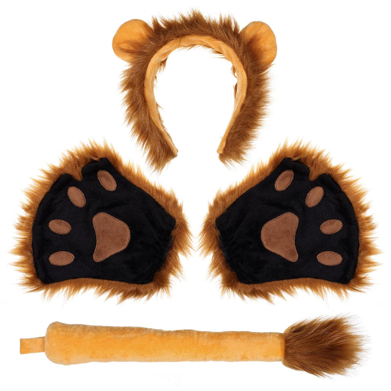 [Australia] - FRCOLOR Animal Ear Costume Set, Lion Ear Headband Ears Tail Paw Set Halloween Cosplay Costumes Accessories Kit 