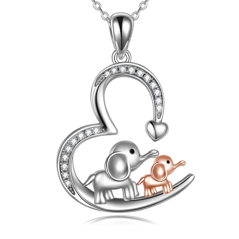 [Australia] - Penguin Necklace for Women 925 Sterling Silver Mother and Child Penguin Heart Pendant Cute Animal Necklace Penguin Friendship Necklace Mothers Gifts for Mom Daughter Girlfriend Wife Elephant necklace 