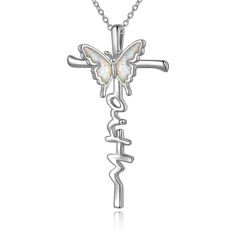 [Australia] - Butterfly Cross Necklace Sterling Silver Faith Pendant Jewelry for Women Girls Butterfly necklace 