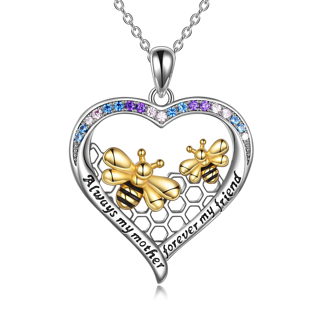 [Australia] - Bee Necklace Honeycomb Love Heart Shaped Animal Pendant Necklace 925 Sterling Silver Jewellery Gift for Mum Mother Daughter YELLOW 