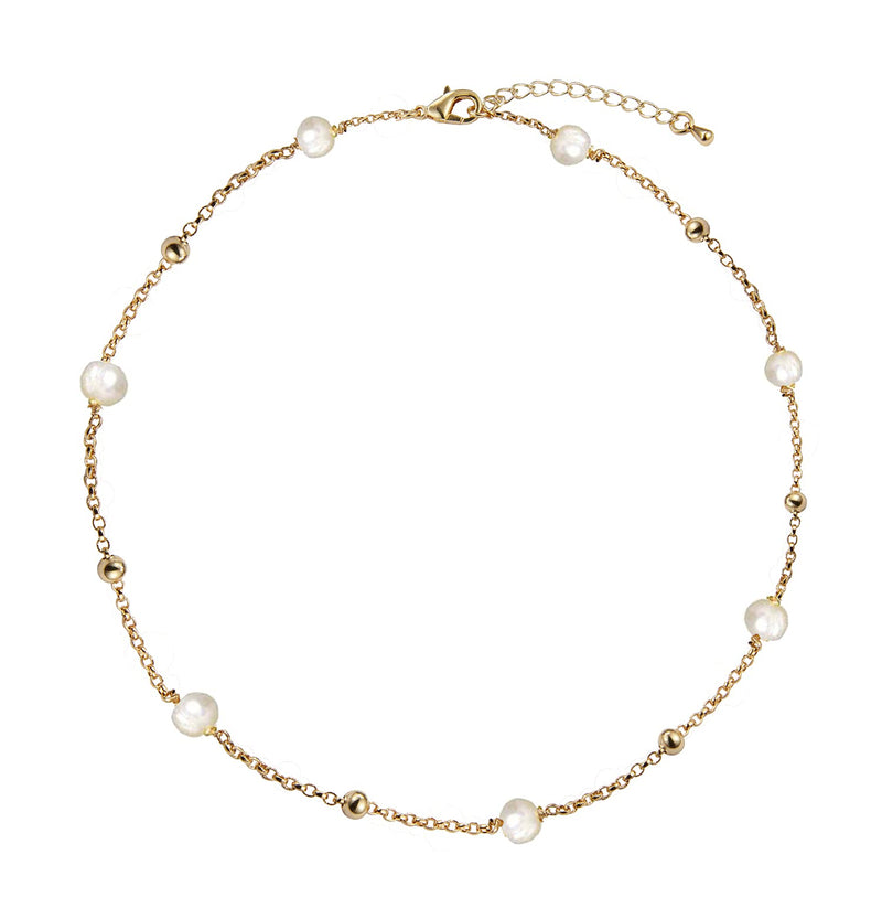 [Australia] - Pearl Choker Necklace 8mm Handpicked Pearl 18K Gold Plated chain Vintage Y2k Necklace Fashion Jewelry for Women Girls 