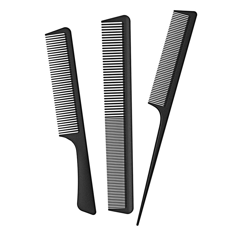 [Australia] - JeoPoom Hair Comb Set[3 Pieces], Tail Comb, Wide Tooth Comb and Fine Wide Tooth Comb, Carbon Fiber Professional Haircut Comb, Sturdy, Heat-resistant, Anti-static for Most Hair Types(Black) 