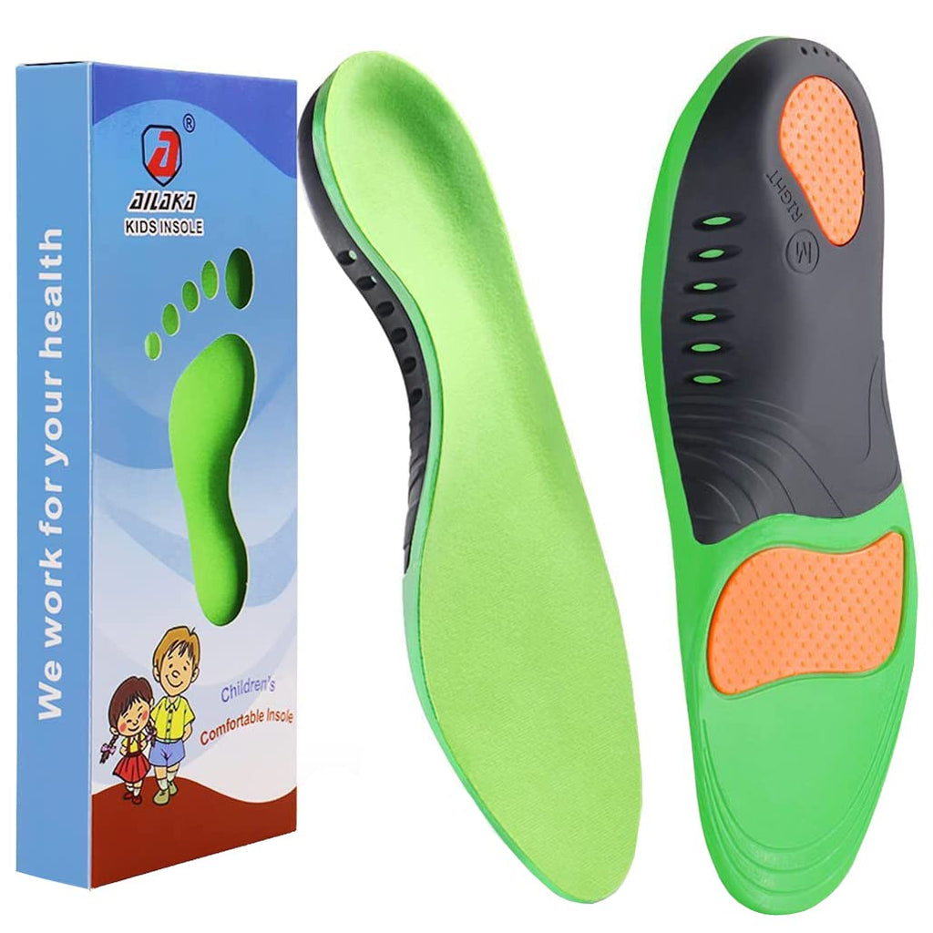 [Australia] - Ailaka Kids Orthotic Arch Support Shoe Insoles, Plantar Fasciitis Cushioning Athletic Inserts for Flatfoot Pain Relief Running Walking 3/5 UK Green 